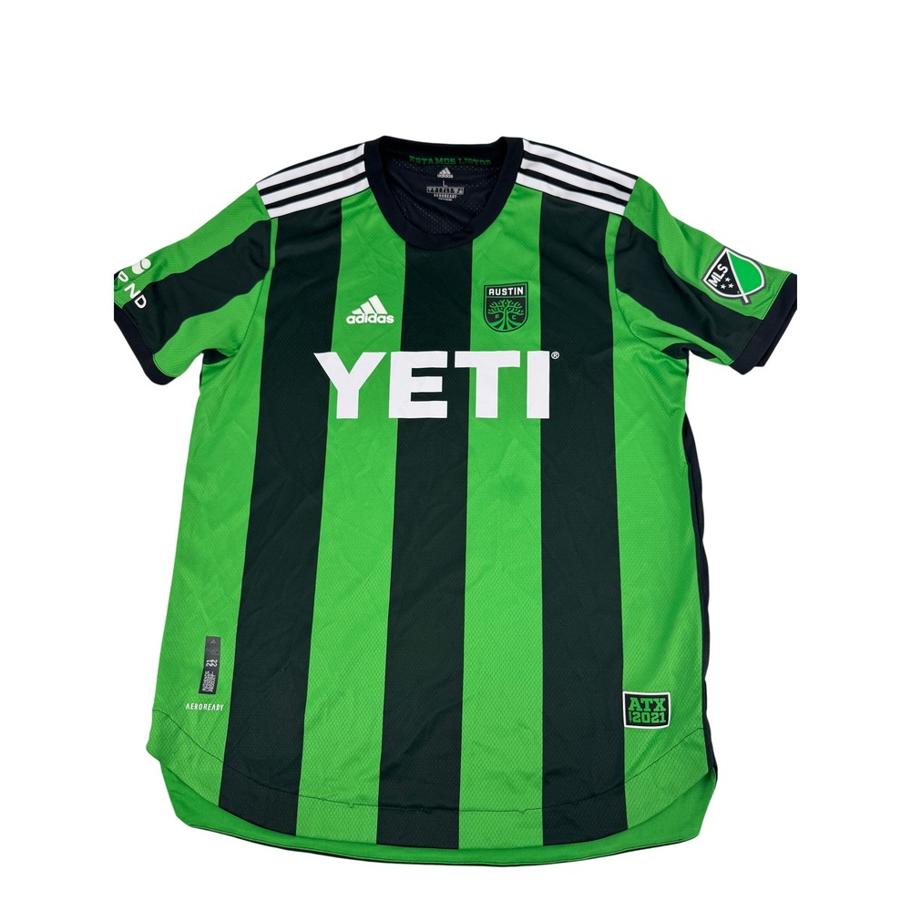 Adidas Austin FC Jersey Mens L Inaugural 2021 Green Striped Yeti MLS Soccer ATX